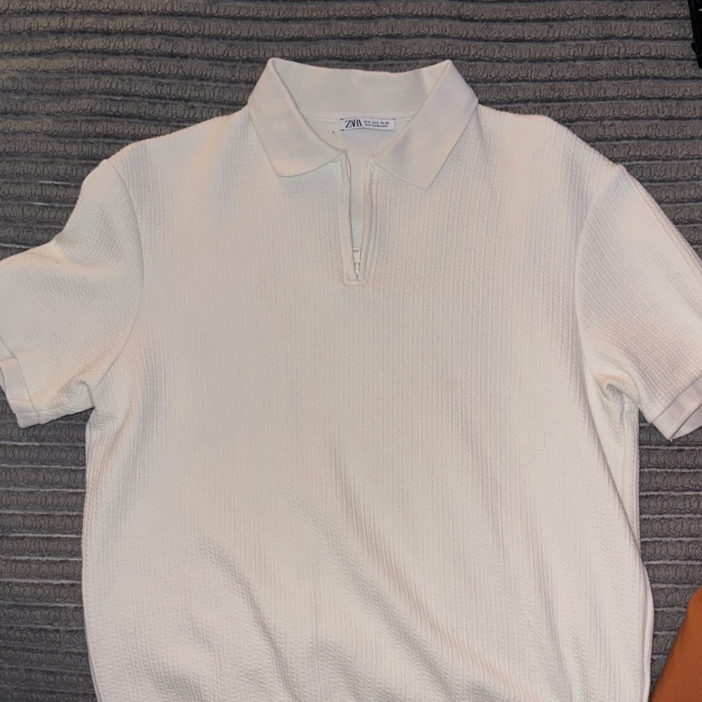 Zara Cream Textured Polo Shirt
